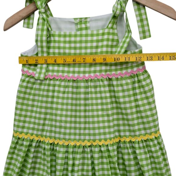 Posh Pickle Fore Midi Dress Girls Green White Gingham Sleeveless Tiered Size 7-8 - Picture 7 of 9